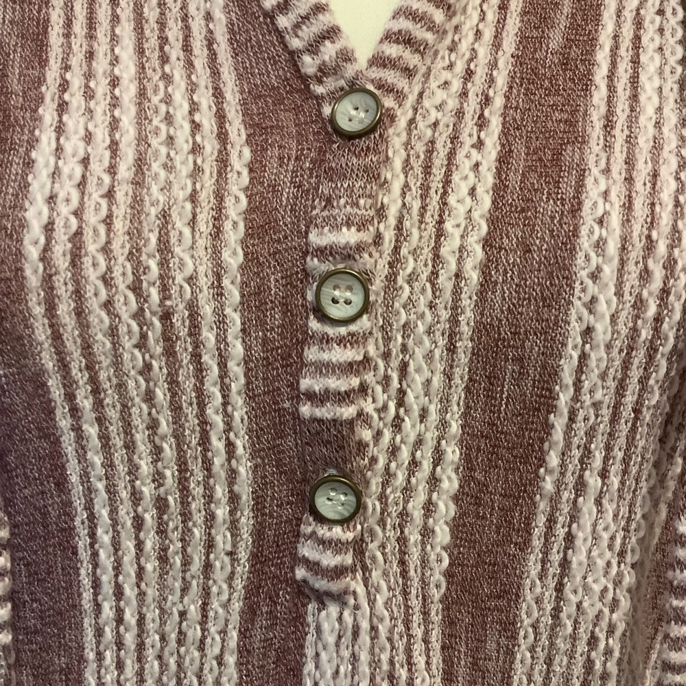 SIMPLY NOELLE PURPLE & WHITE STRIPED LONG SLEEVE HOODED SWEATER Size L/XL - Picture 6 of 15